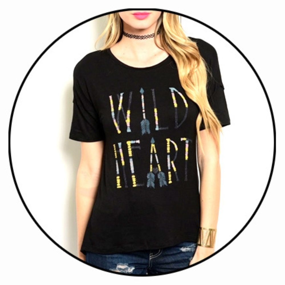 NEW WILD HEART Black T-Shirt‎ Juniors Small S Arrows Free Spirit Boho Hippie